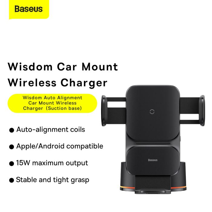 Baseus Wisdom Auto Allignment Car Mount Wireless Charger 15W