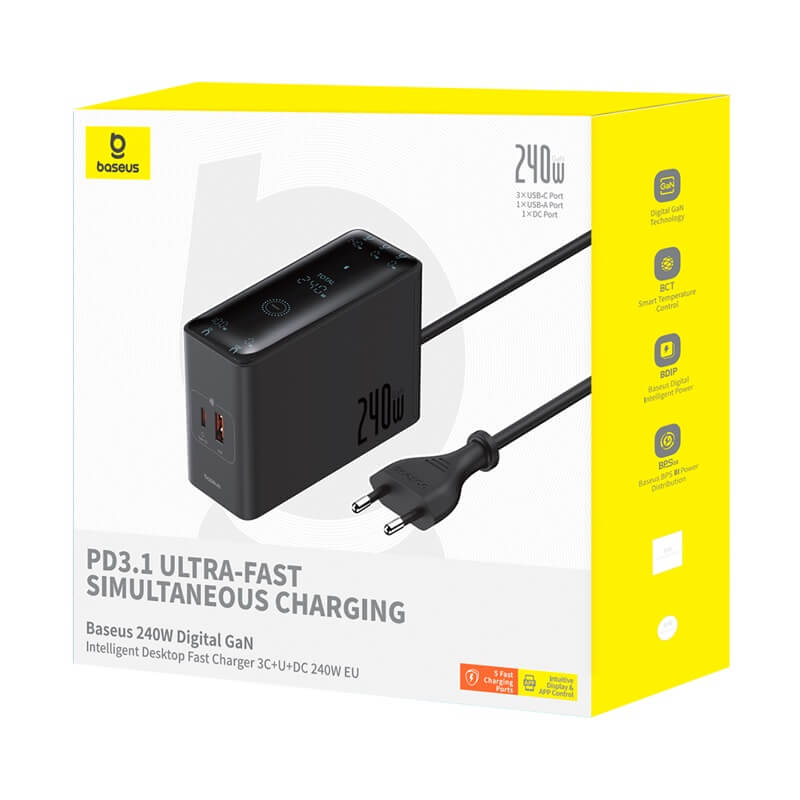 Baseus Digital GaN Intelligent Desktop Fast Charger 3C+U+DC 240W