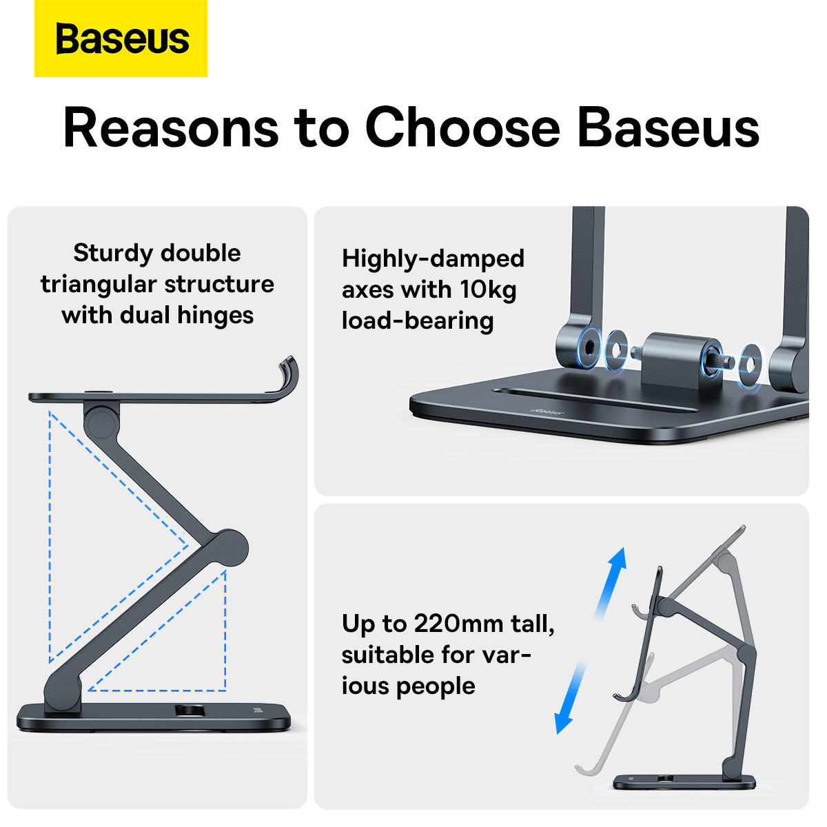 Baseus Desktop Biaxial Foldable Metal Stand (for Phones) Grey