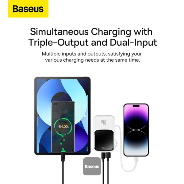 Baseus Qpow Pro 20W Digital Display Fast Charge Power Bank 10000mAh With iPhone Cable White