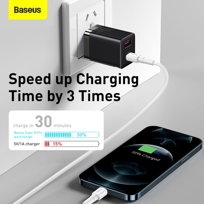 Baseus Super Si Pro Quick Charger Type C + USB 30W CN Black