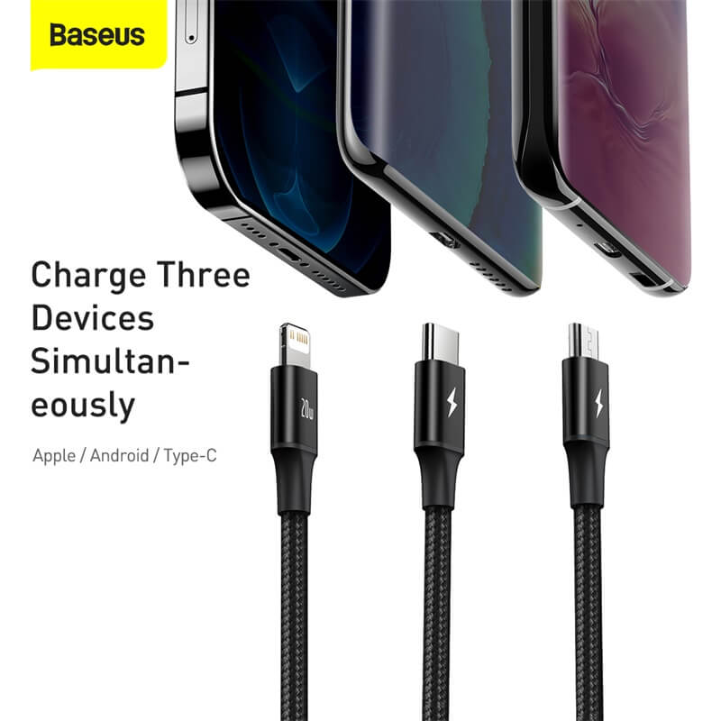 Baseus Rapid Series 3-in-1 Cable Type-C to M+L+C PD 20W