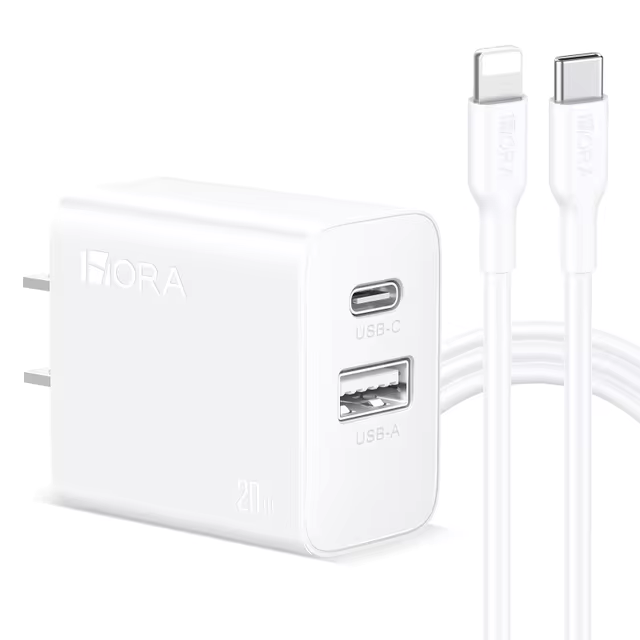 1HORA GAR163 Dual Port Charger U+C with Lighting Cable