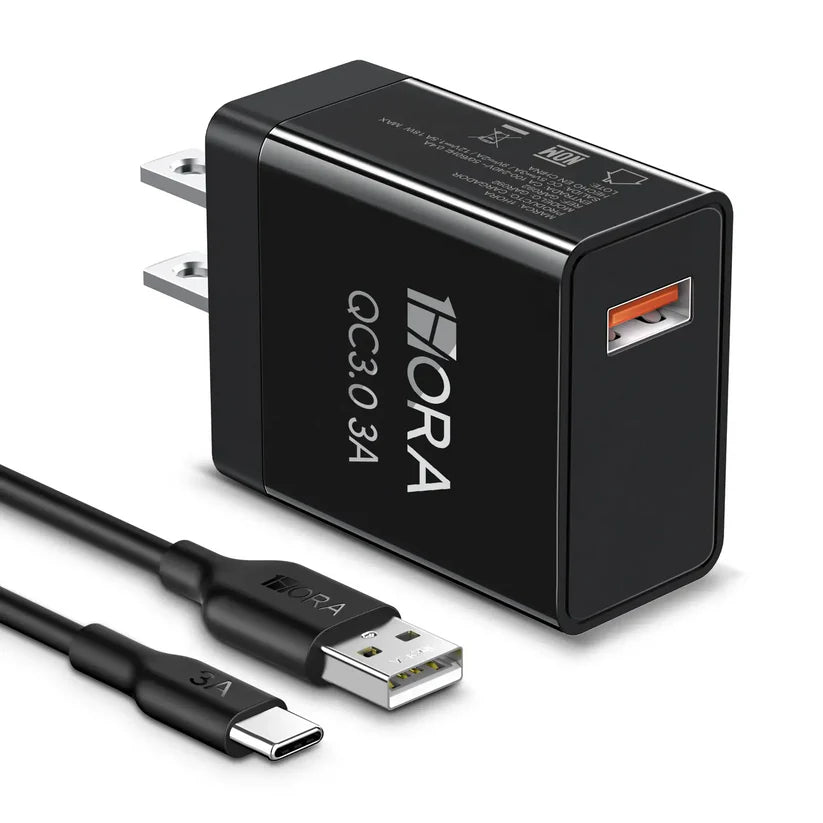 1HORA 1U Fast Charger 18W (US) +Typc-C cable Black/White (GAR092N)