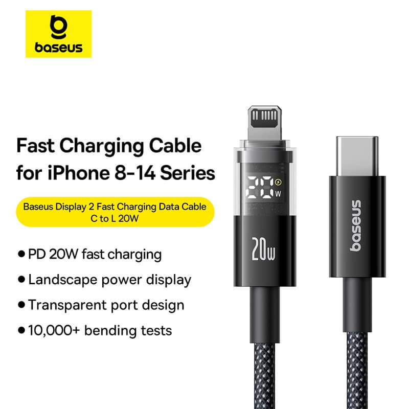 Baseus Display 2 Fast Charging Data Cable USB-C to iP 20W Cosmic Black