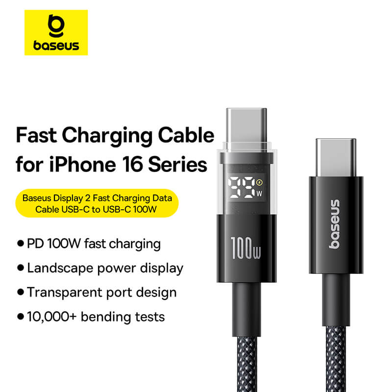 Baseus Display 2 Fast Charging Data Cable C to C 100W Cosmic Black