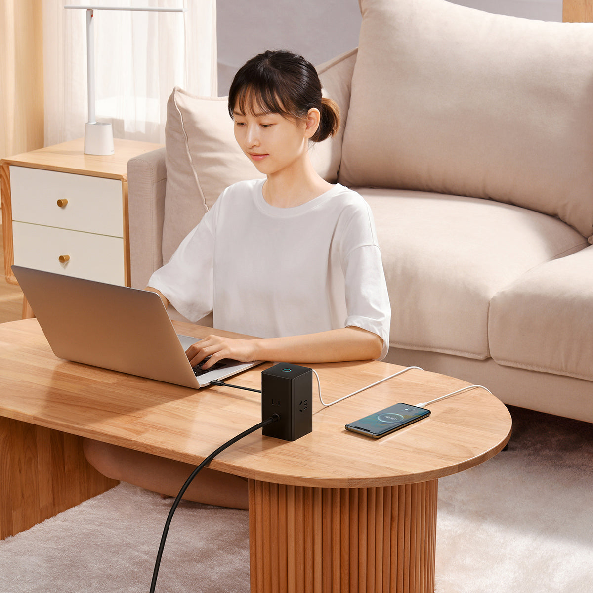 Baseus PowerCombo Digital Power Strip 3AC + USB + Type C+ Retractable-C 65W With 1.5m Power Cord CN Black