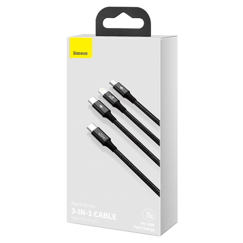 Baseus Rapid Series 3-in-1 Cable Type-C to M+L+C PD 20W