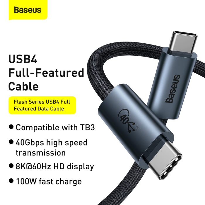 Baseus Flash Series USB4 Type C to Type  C Cable 100W 8K 1M Tarnish