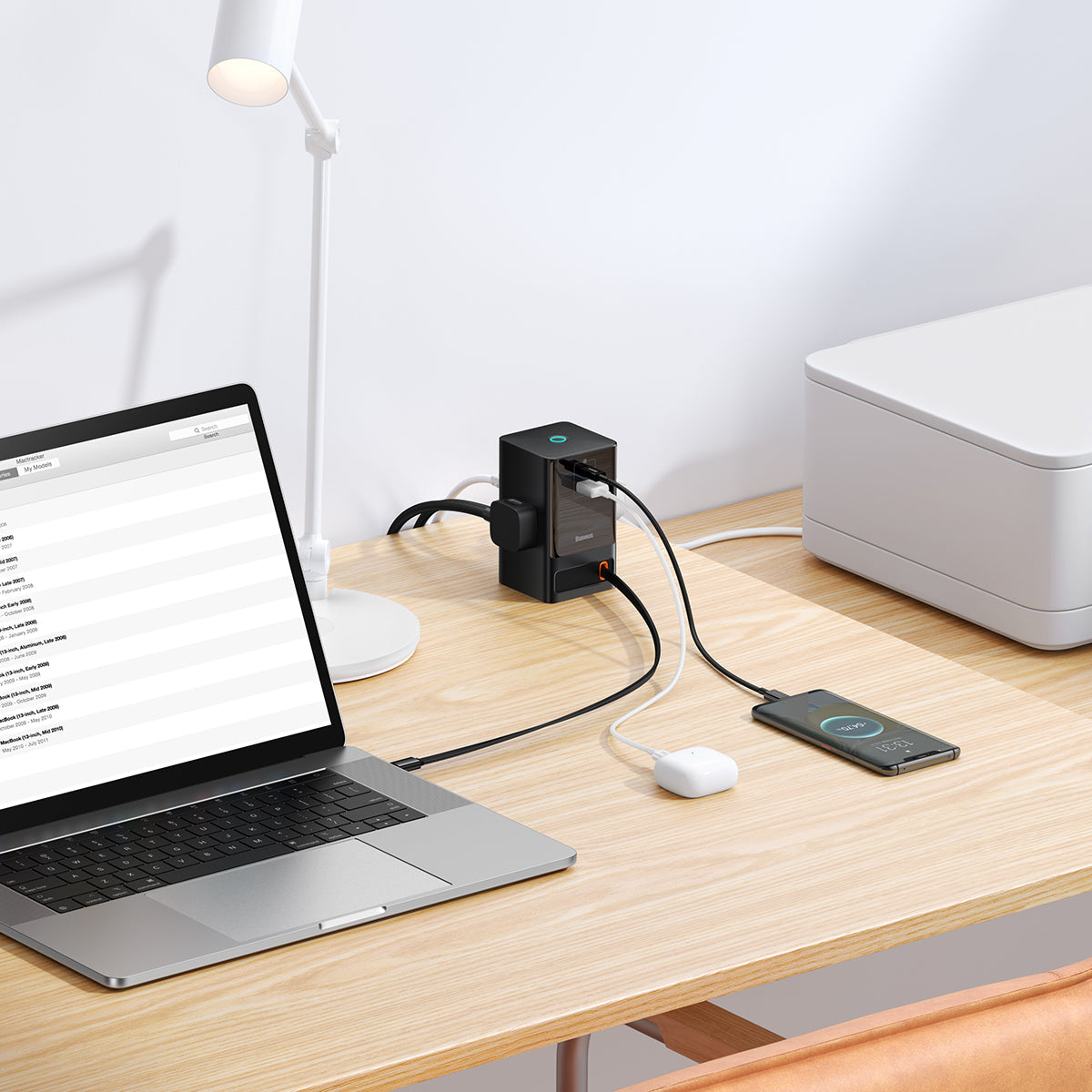 Baseus PowerCombo Digital Power Strip 3AC + USB + Type C+ Retractable-C 65W With 1.5m Power Cord CN Black