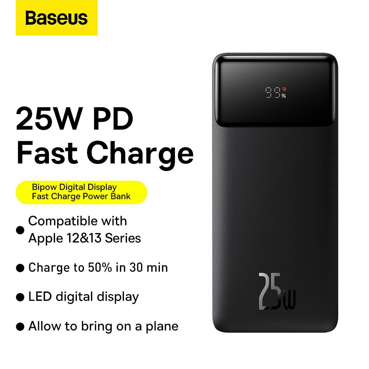 Baseus Bipow 20000mAh Digital Display Fast Charge Power Bank 25W Black