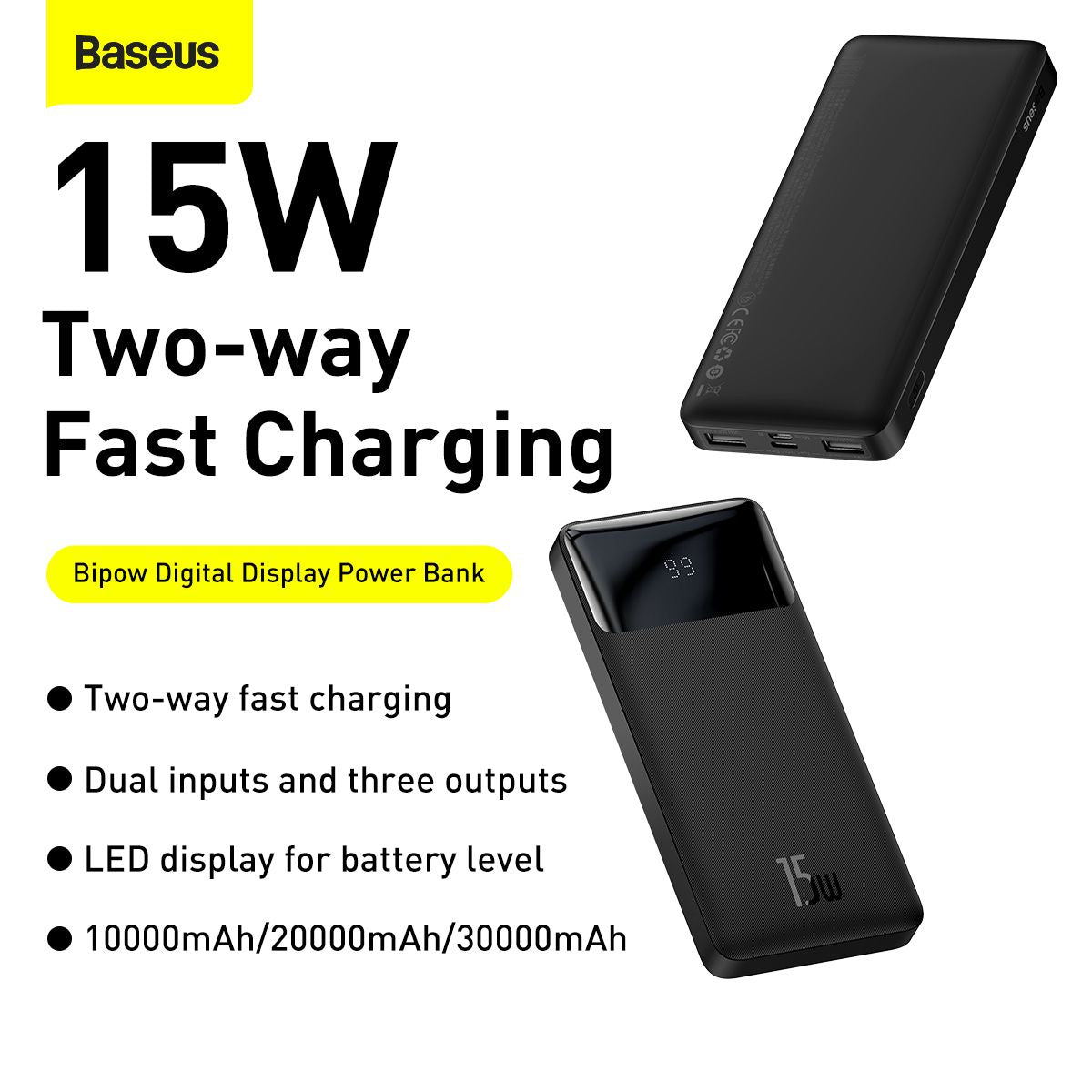 Baseus Bipow 10000mAh Digital Display Power bank 15W Black