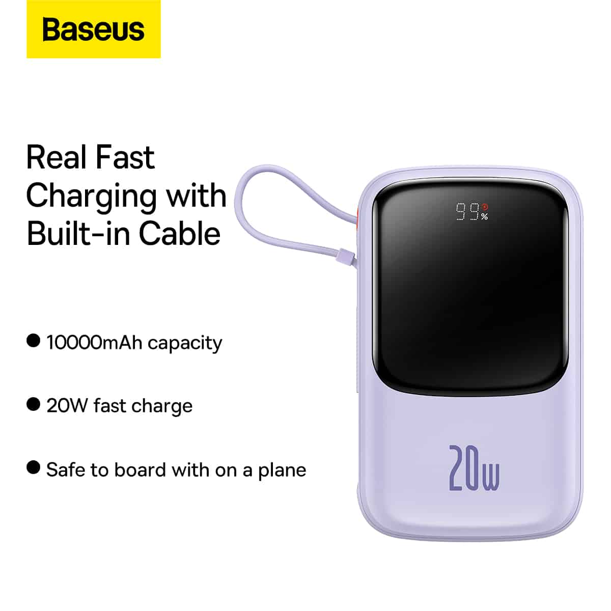 Baseus Qpow Pro Digital Display Fast Charge Power Bank 10000mAh 20W iP Edition Purple