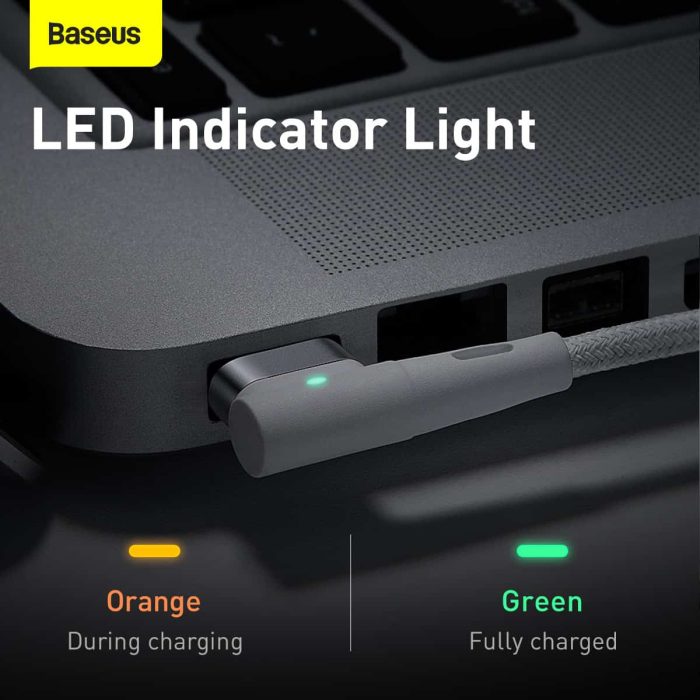 Baseus Zinc Magnetic Series iPhone Laptop Charging Cable Type C to L shaped Port 60W 2M White