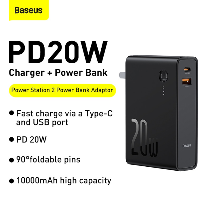 Baseus 20W Power Station 2 Power Bank Adapter 10000mAh CN Black