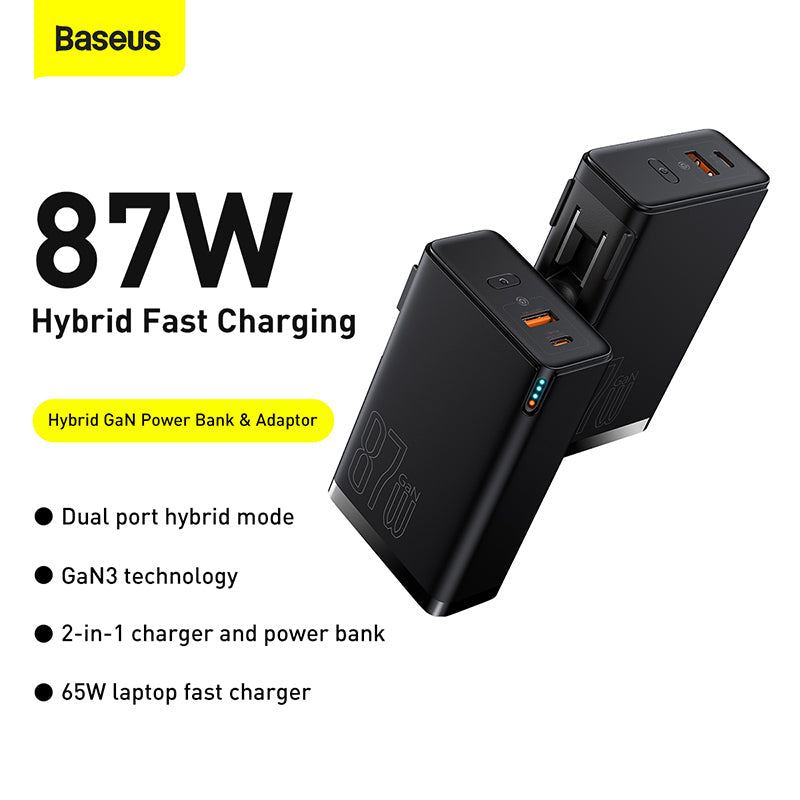 Baseus Power Station 4 Hybrid GaN Power Bank Adapter 10000mAh 87W CN Type-C 100W Cable