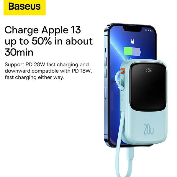 Baseus Qpow Pro Digital Display Fast Charge Power Bank 10000mAh 20W iP Edition Blue