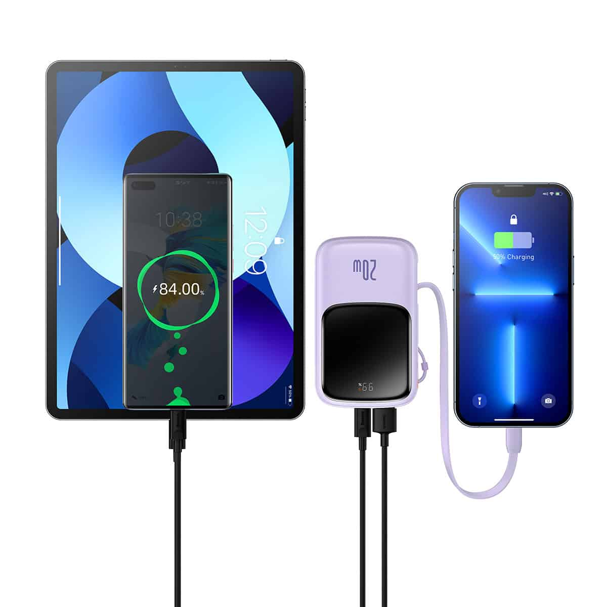 Baseus Qpow Pro Digital Display Fast Charge Power Bank 10000mAh 20W iP Edition Purple