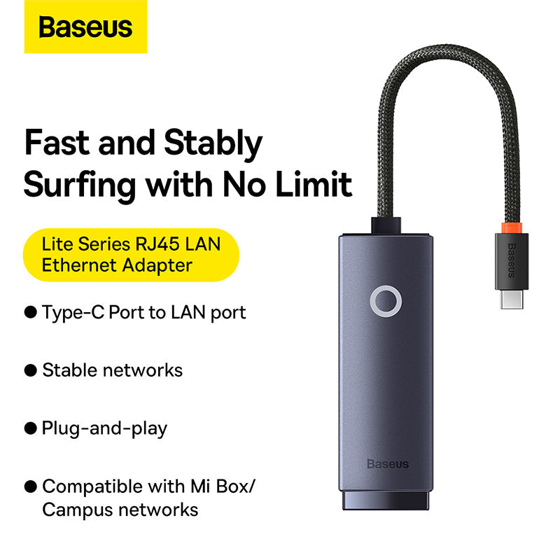 Baseus Lite Series Ethernet Adapter Type C to RJ45 LAN Port (1000Mbps) Black