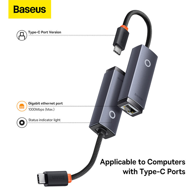 Baseus Lite Series Ethernet Adapter Type C to RJ45 LAN Port (1000Mbps) Black