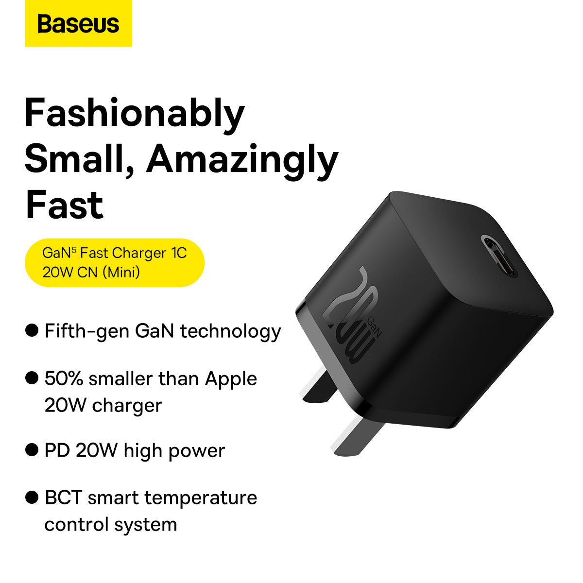 Baseus GaN5 Fast Charger 1C 20W CN (Mini) Black