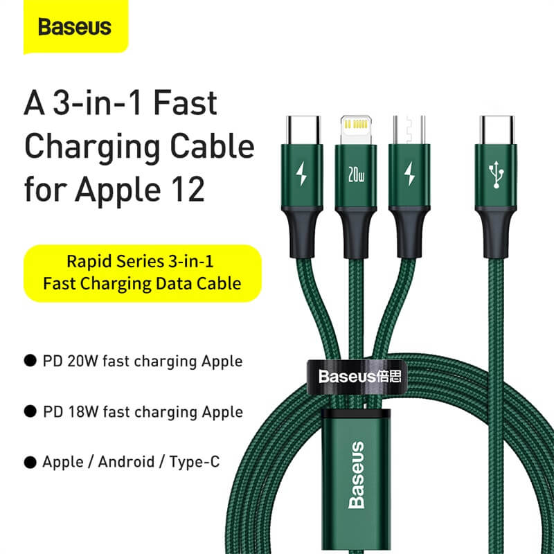 Baseus Rapid Series 3-in-1 Cable Type-C to M+L+C PD 20W