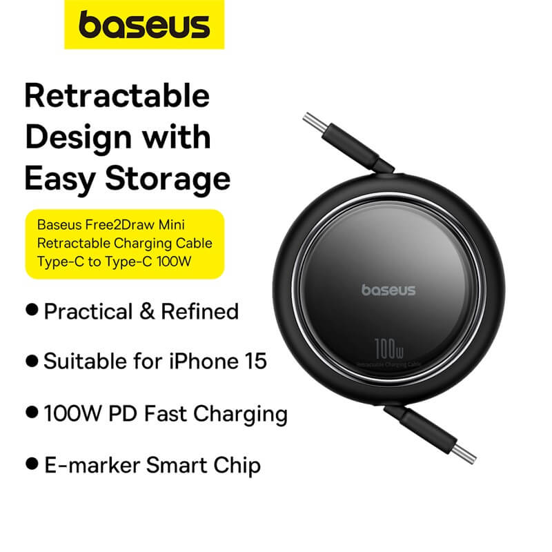 Baseus Free2Draw Mini Retractable Charging Cable Type-C to Type-C 100W