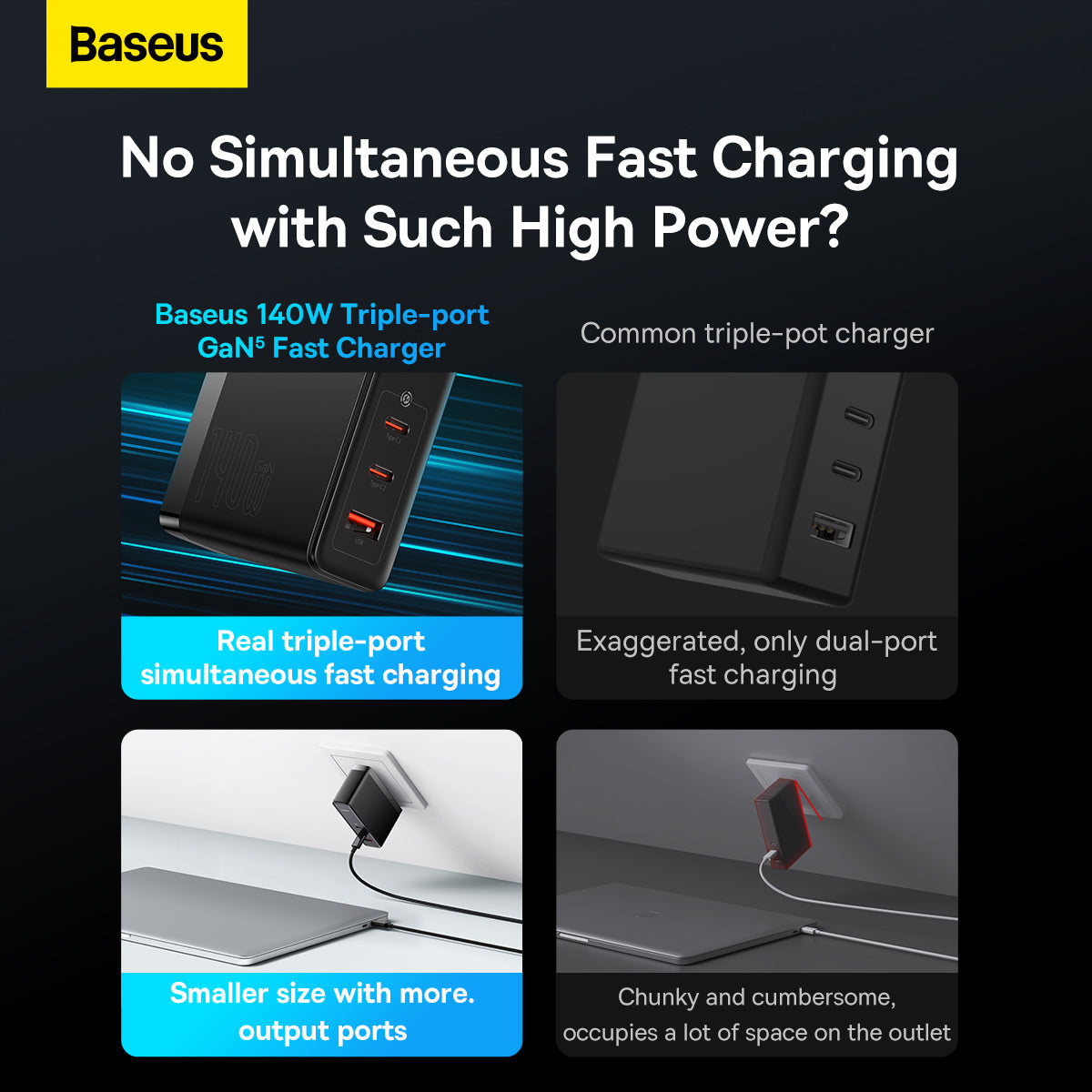 Baseus GaN5 Pro Fast Charger 2C+U 140W CN Black With Superior Series Fast Charging Data Cable Type-C to Type-C 240W（48V/5A) 1m Black