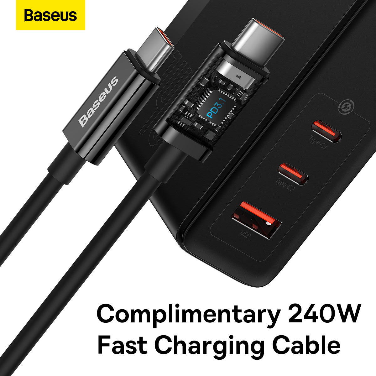 Baseus GaN5 Pro Fast Charger 2C+U 140W CN Black With Superior Series Fast Charging Data Cable Type-C to Type-C 240W（48V/5A) 1m Black
