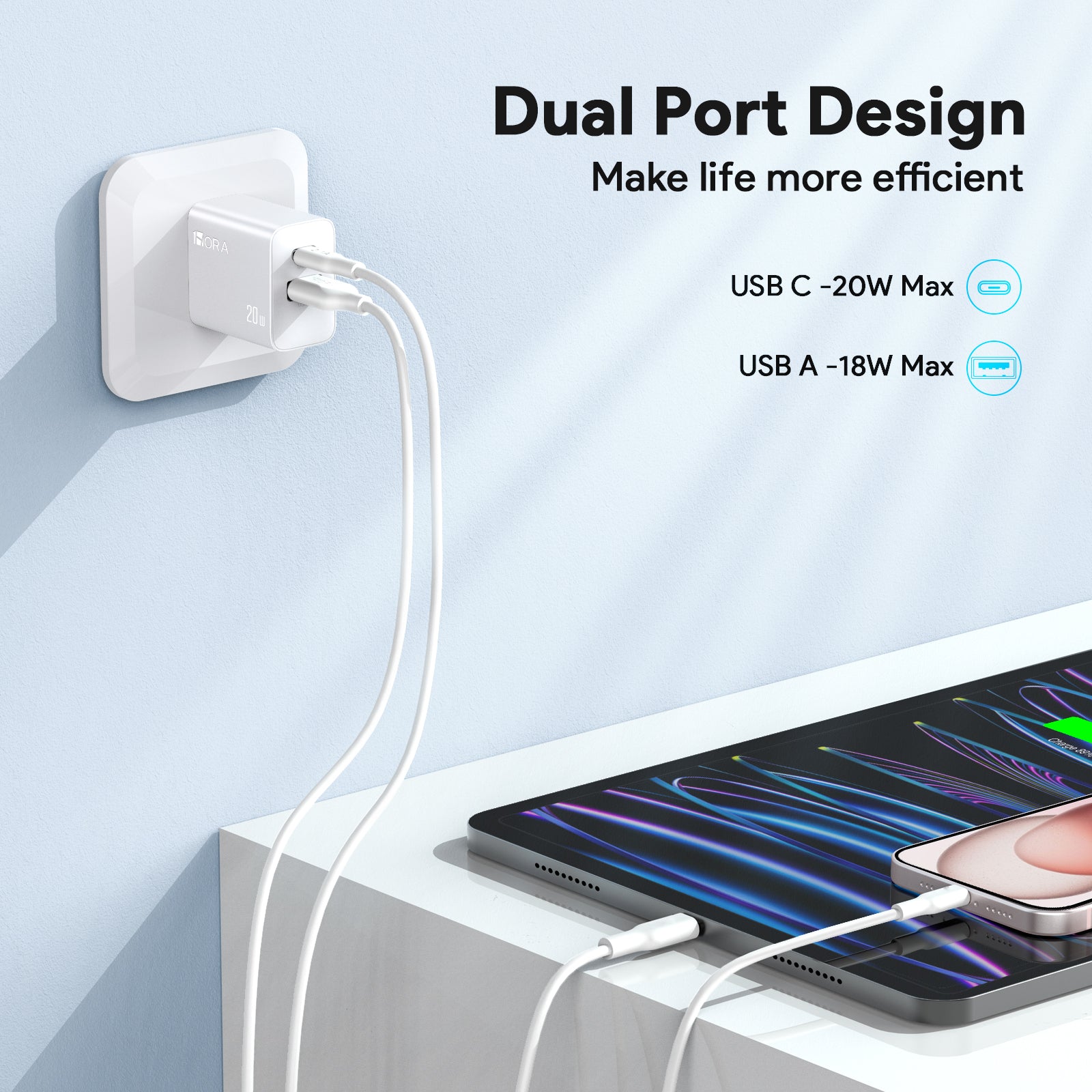 1HORA 20W Charger dual U+C) Black + Type-C cable (GAR162B)