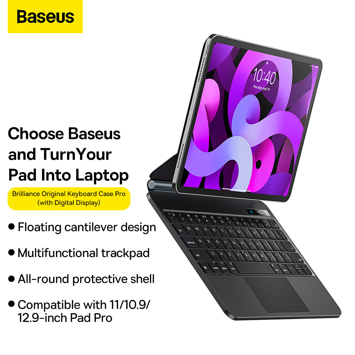 Baseus Brilliance Series Original Keyboard Case Pro with Digital Display For Pad Pro 11-inch 2018/2020/2021/2022 Pad Air4/Air5 10.9-inch Gray