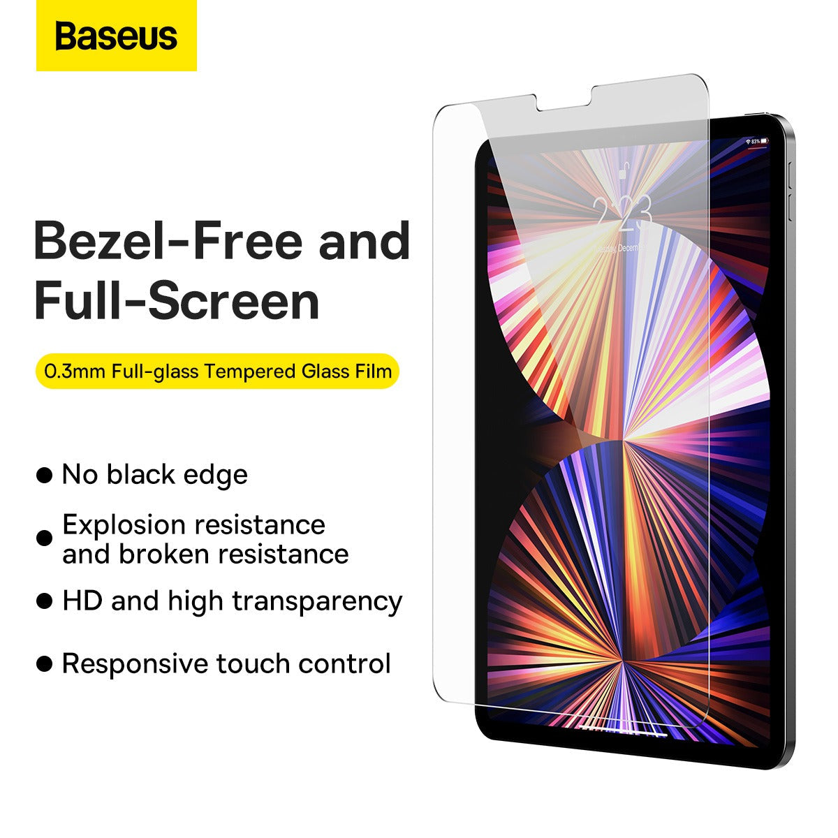 Baseus 0.3mm Full Tempered Glass Film For Pad Pro（2018/2020/2021/2022）12.9-inch (pack+Pasting Artifact) Transparent