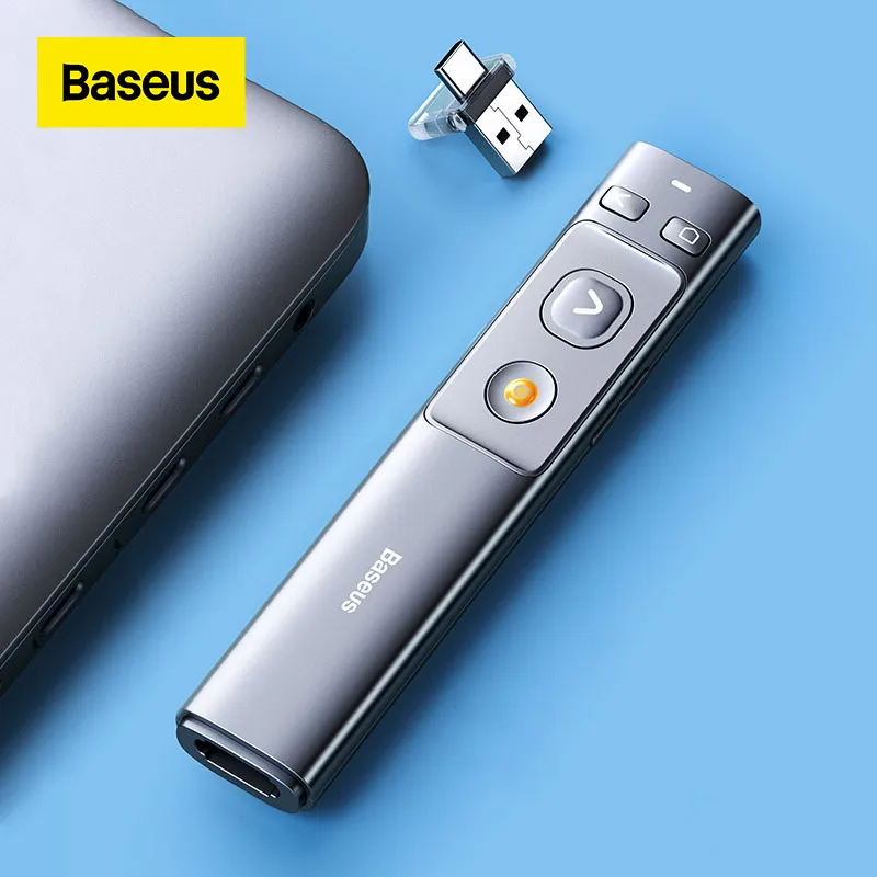 Baseus Orange Dot Wireless Presenter (Red Laser)(Charging) Grey